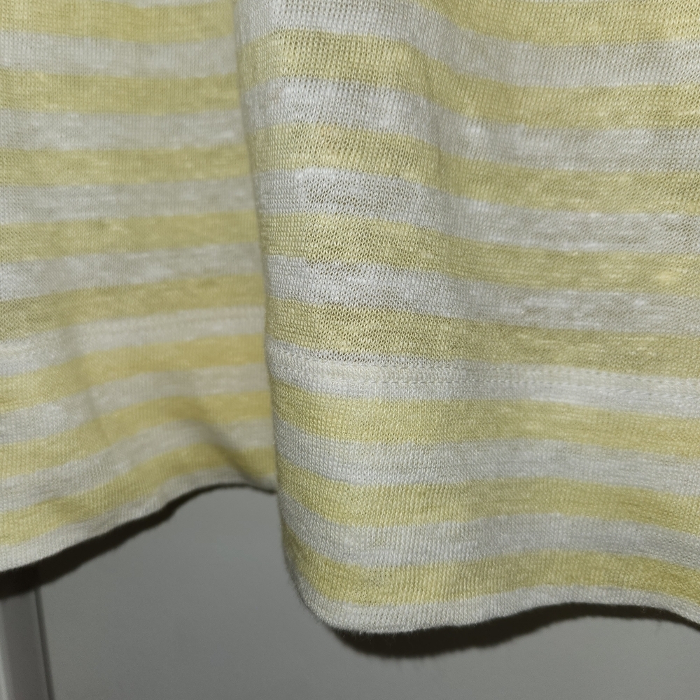 Nordstrom Signature 100% Linen Yellow/White Striped 3/4 Sleeve Top Size M Light - Picture 3 of 8